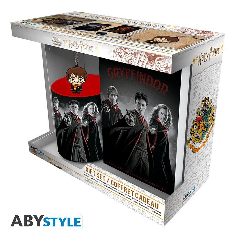 Set de regalo oficial Harry Potter con taza de Harry, Ron y Hermione, llavero y libreta Gryffindor