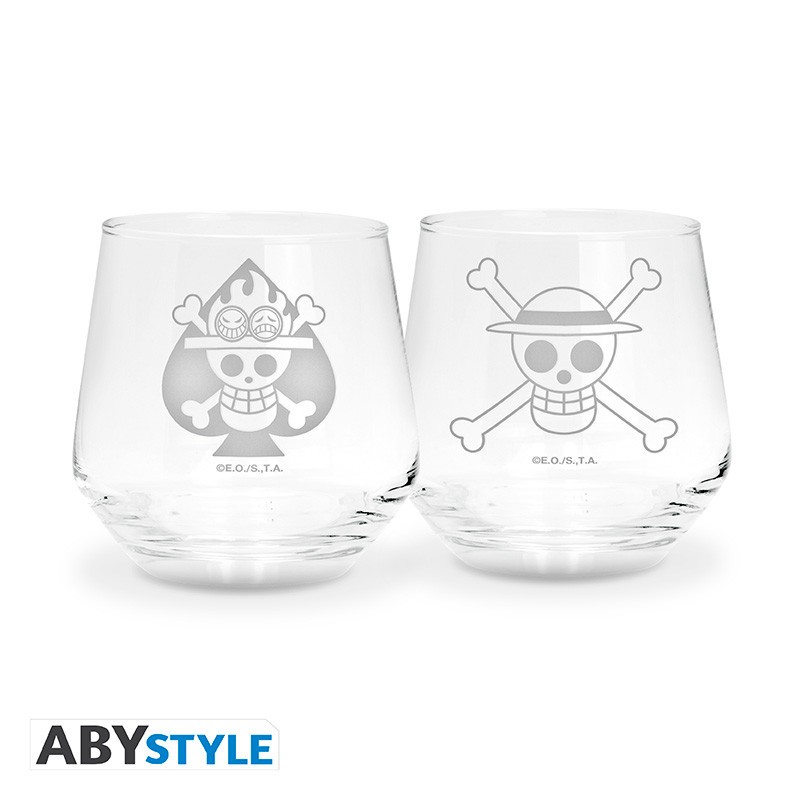 Juego de 2 vasos de cristal One Piece Luffy Ace emblemas oficiales